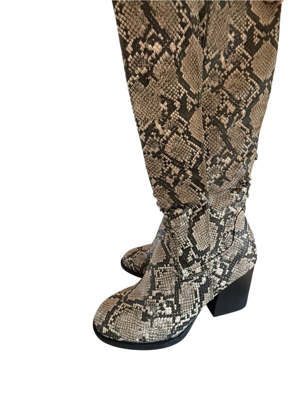 Baretraps Lily Snake Print Boots Womens 8M Block Heel Side Zip New